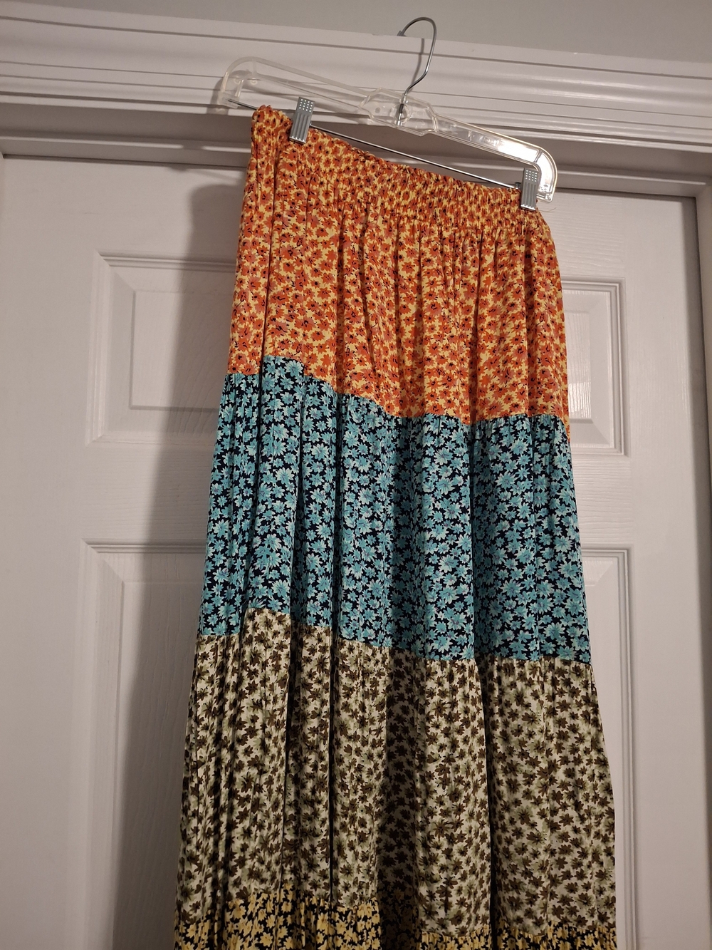 Bohemian Tiered Floral Maxi Skirt - Orange, Teal, Olive